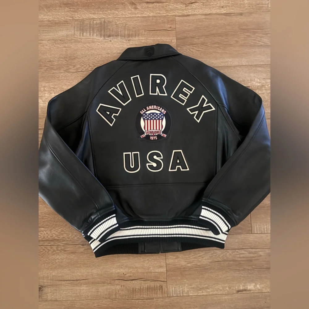 Avirex Black Bomber Jacket with White Accents - Picture 2 of 2
